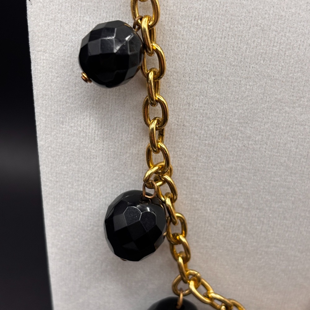 Vintage Gold Tone Chain Black Faceted Bead Statement Necklace Over The Head Y2K - Picture 6 of 9